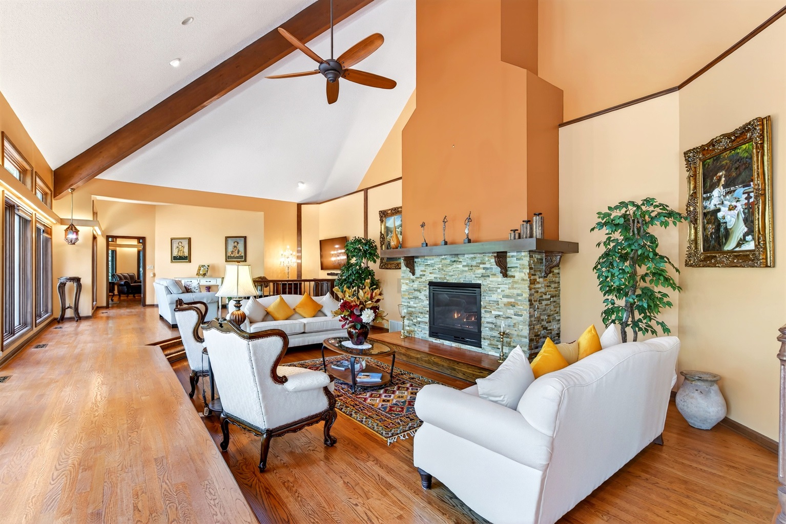 Gas fireplace in the upper level living room