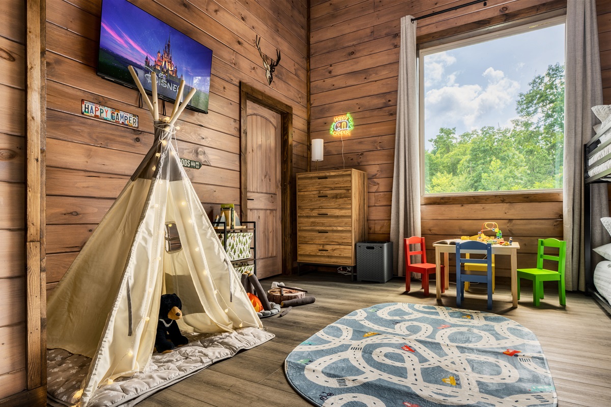 Bedroom 6: Bunk bedroom with 2 full over full bunks on second floor with 43 inch Roku HDTV with en suite full bathroom