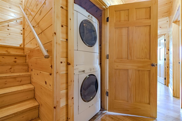 High efficiency laundry, pods provided.