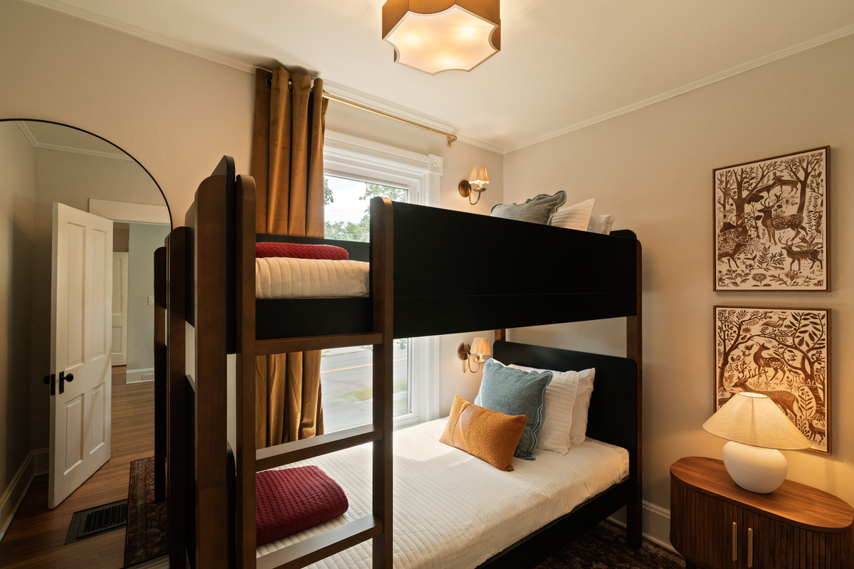 The coziest room in the house. Tucked away with one twin-over-twin bunk bed and charming details, it’s a fun little retreat for two.