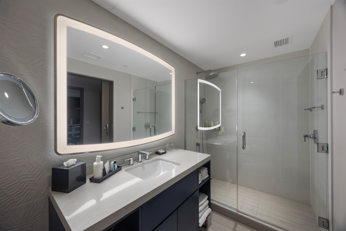 Guest bath has walk-in shower