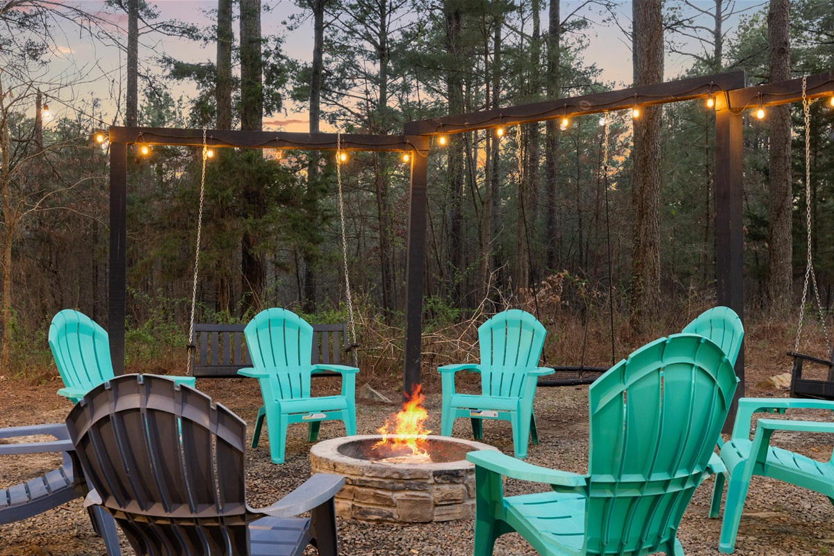 Sway on the swings, roast s mores by the fire, or tell Smore stories. This is where cozy nights, connection, and under the stars memories come to life.