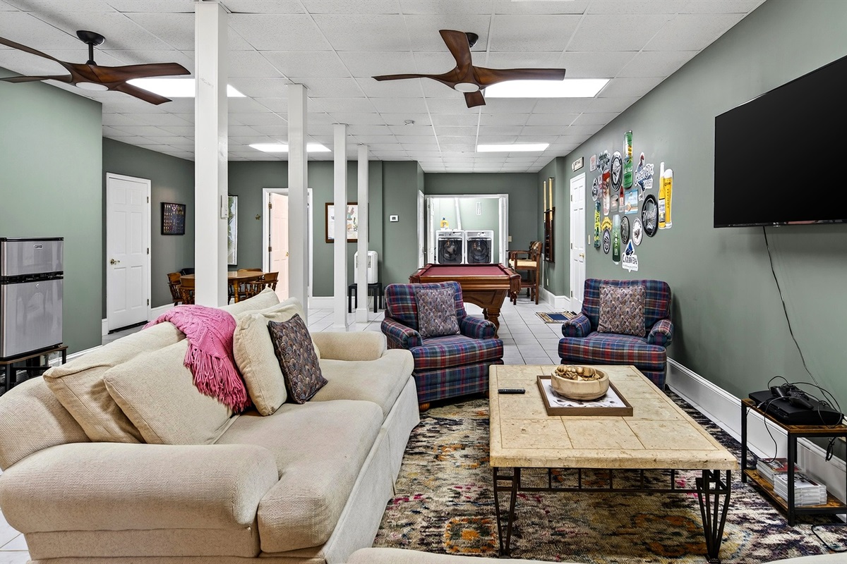 Seating area in the lower level gameroom.