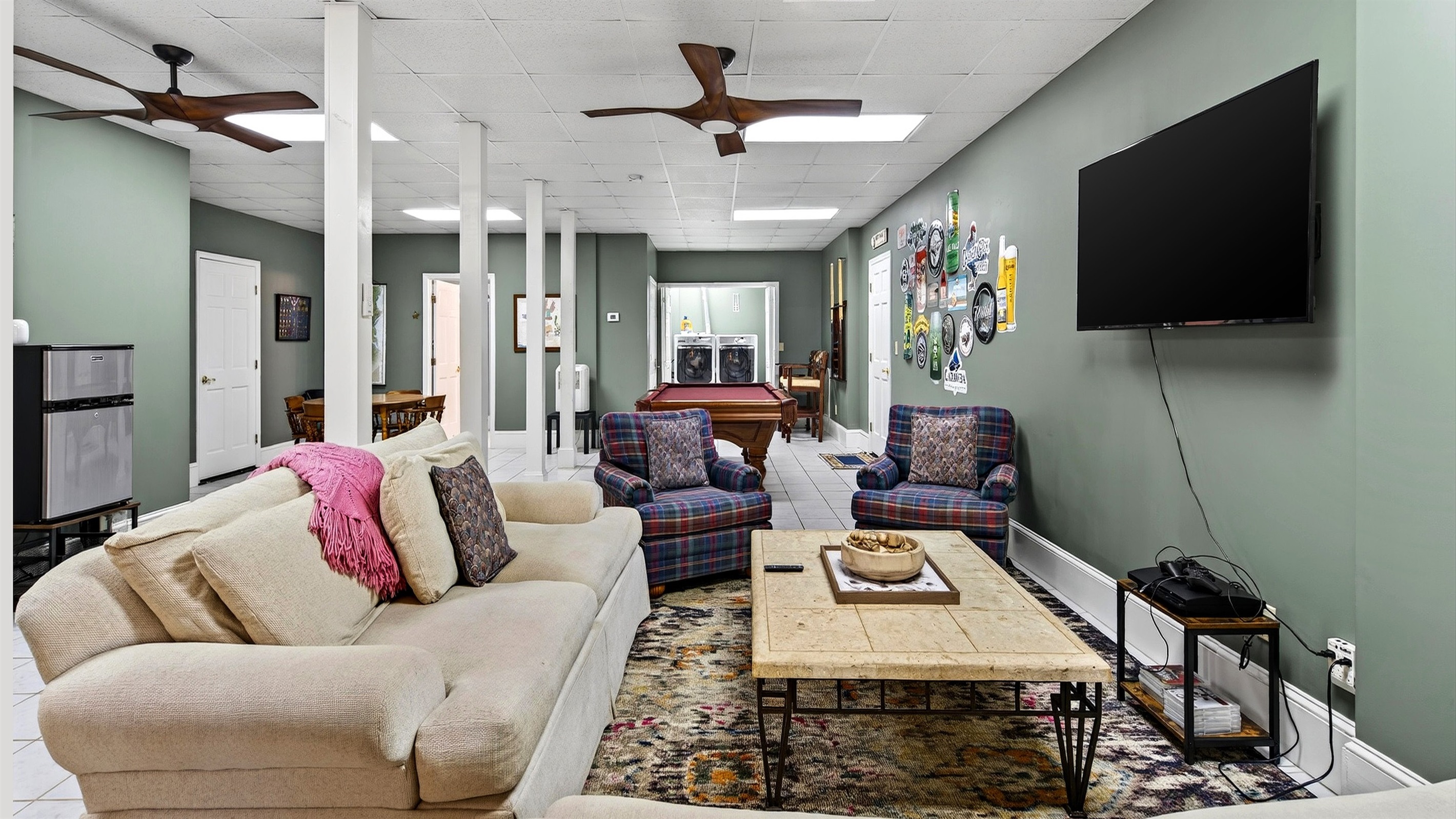 Seating area in the lower level gameroom.