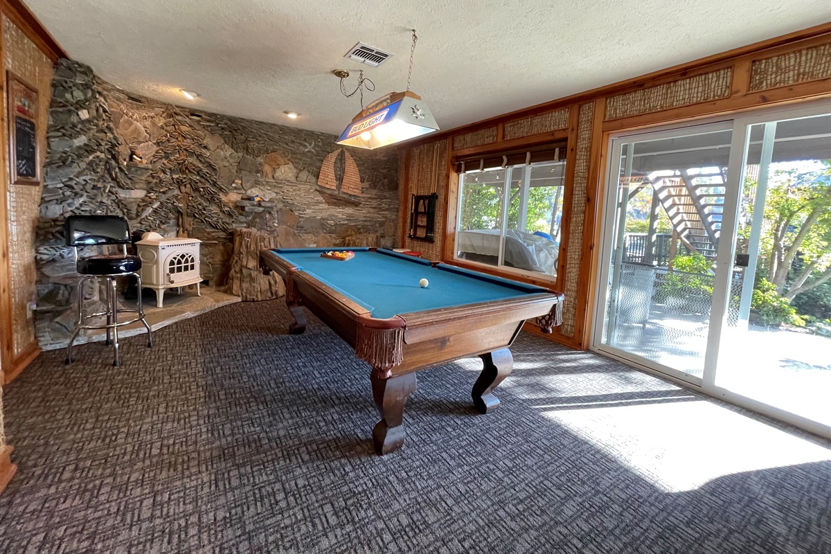 Game room pool table in bottom level