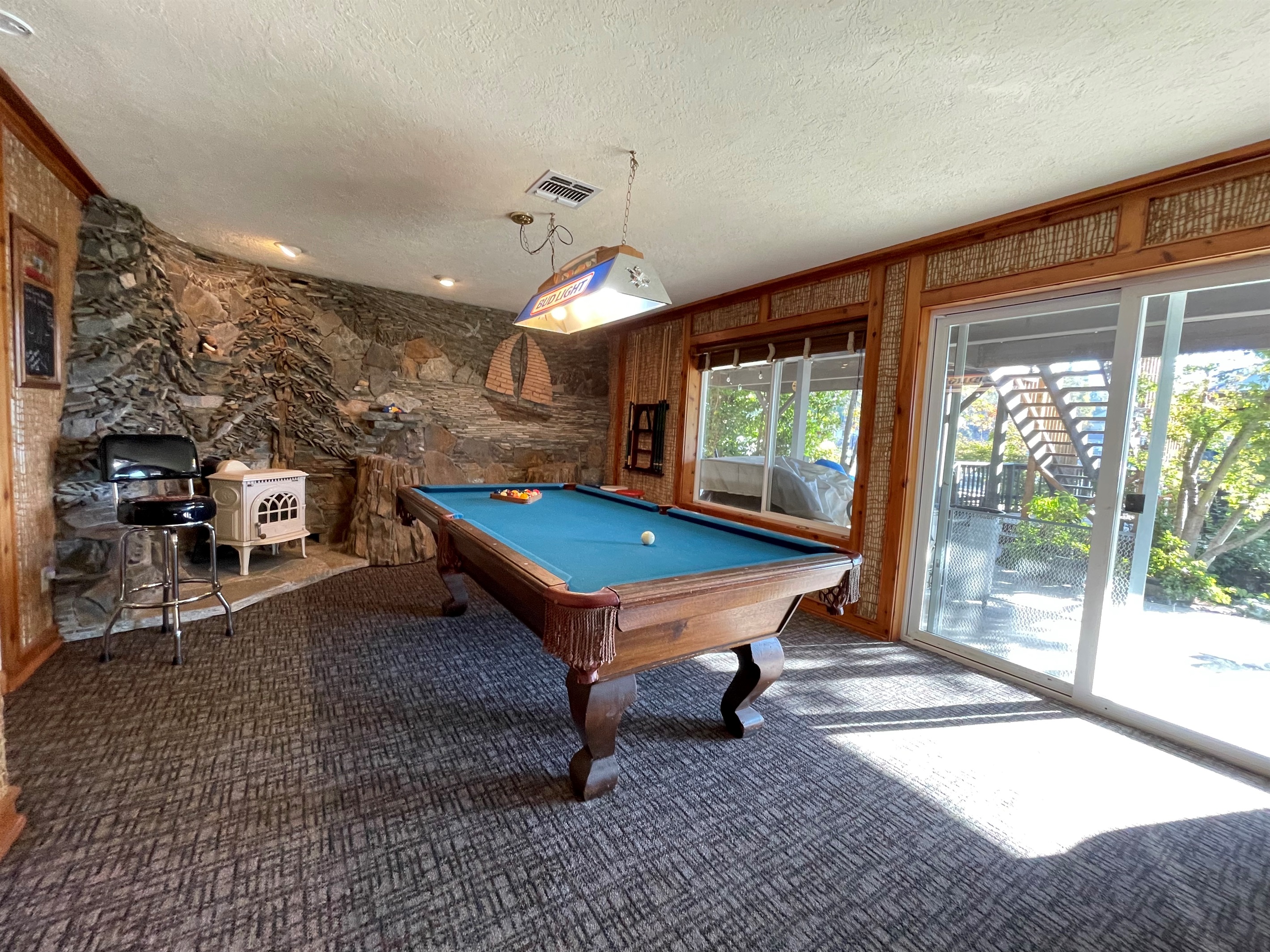 Game room pool table in bottom level