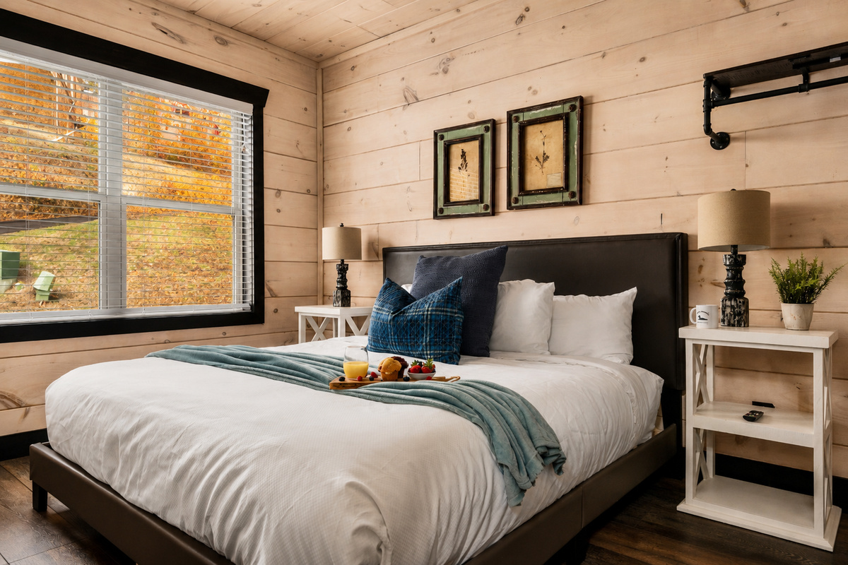 Our main floor bedroom features a king bed for your sleeping comfort. In fact, all of our bedrooms (except the bunkroom) feature king beds!