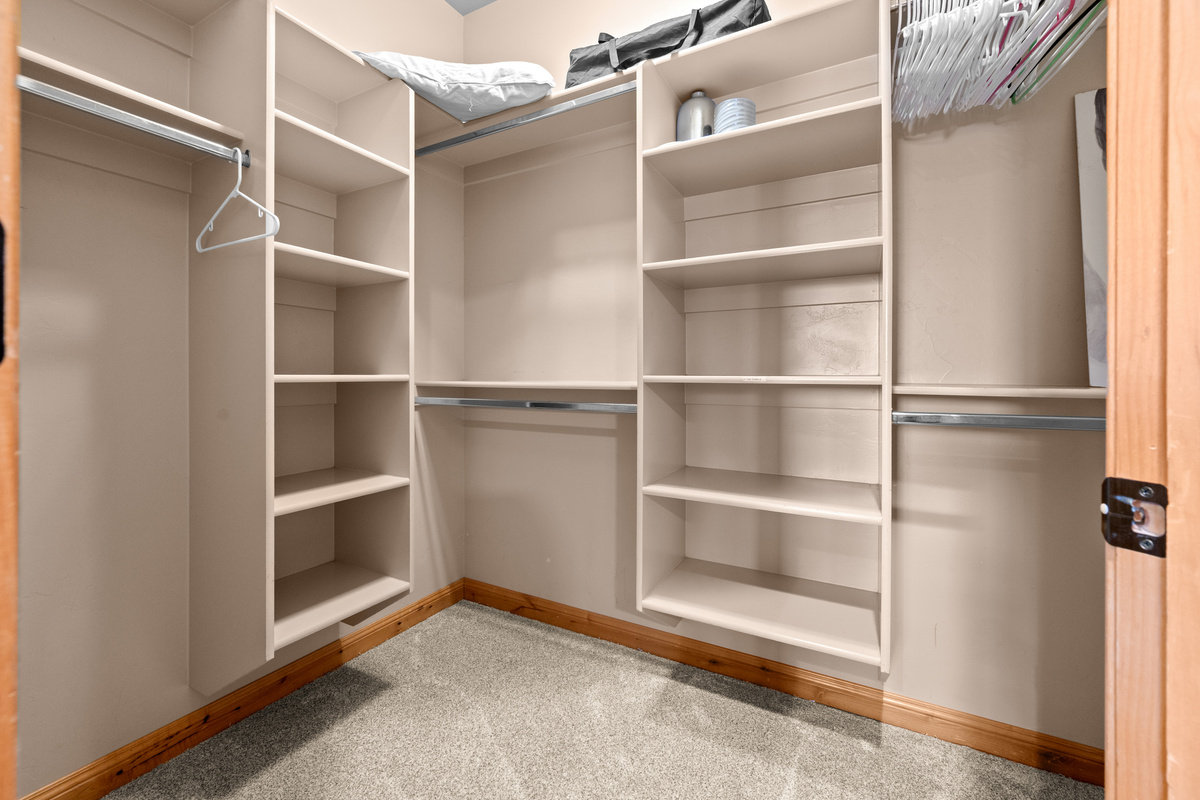 Large walk-in closet offers plenty of room to unpack and feel at home during an extended stay.