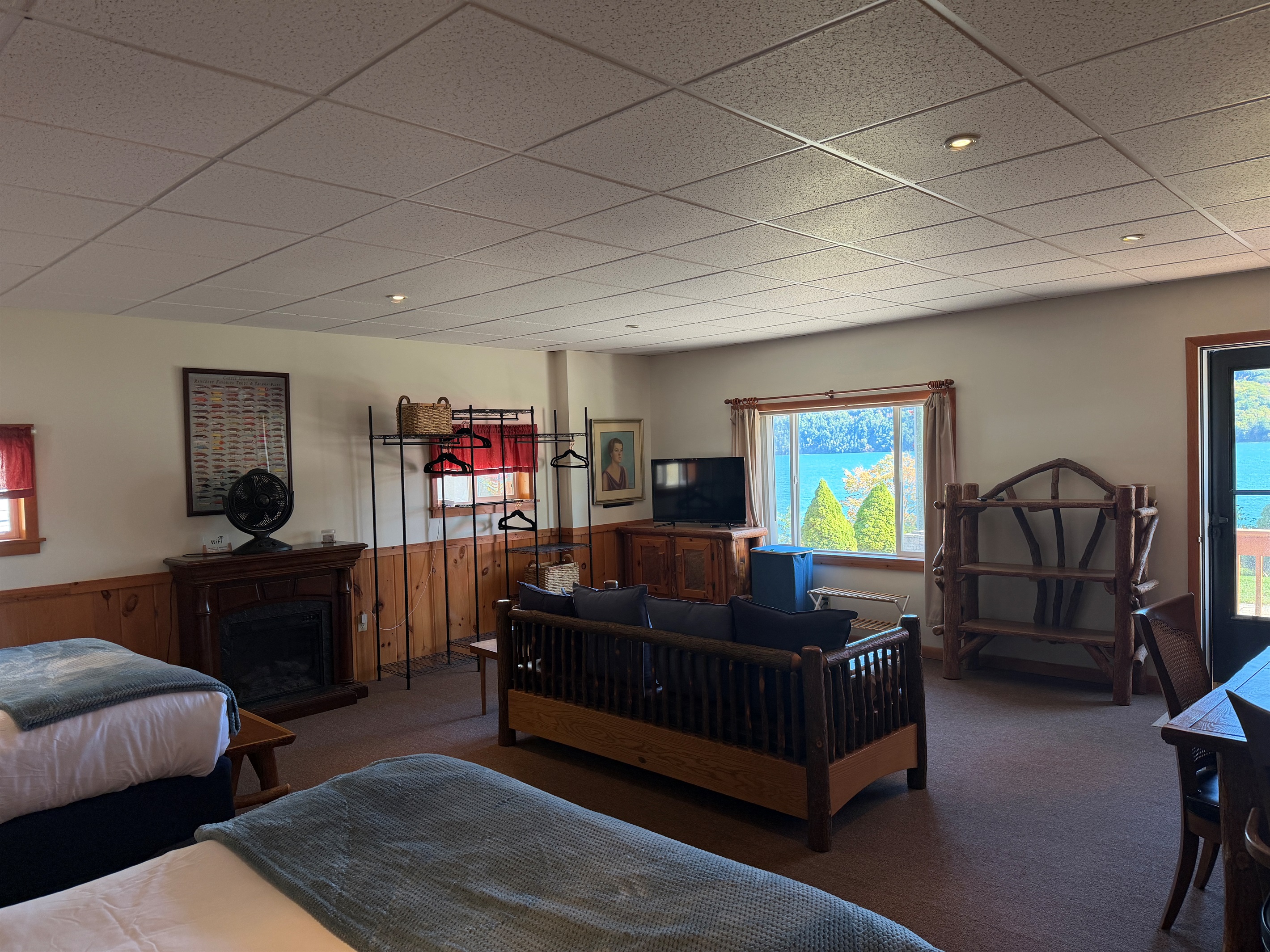 Open concept sleeping, living, dining area