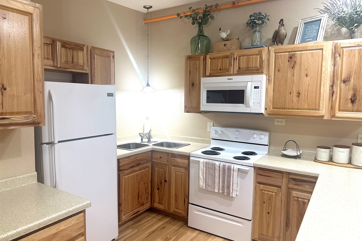 Raindrop has a fridge, stove and microwave for your use. 