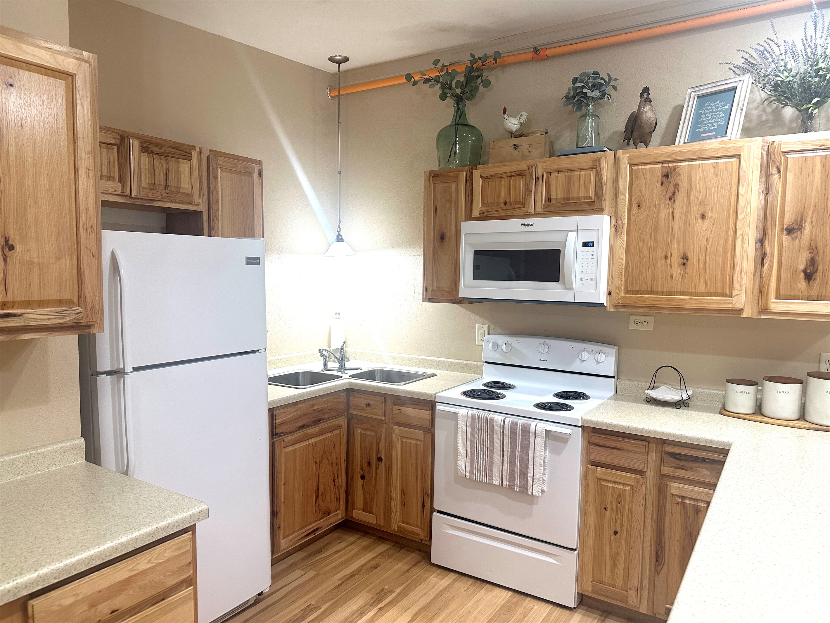 Raindrop has a fridge, stove and microwave for your use. 