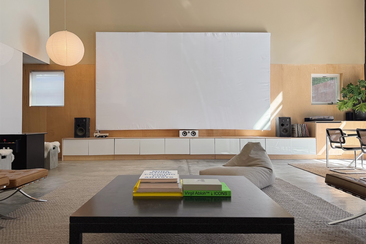 The 18' diagonal projection screen, ideal for evening movie nights.