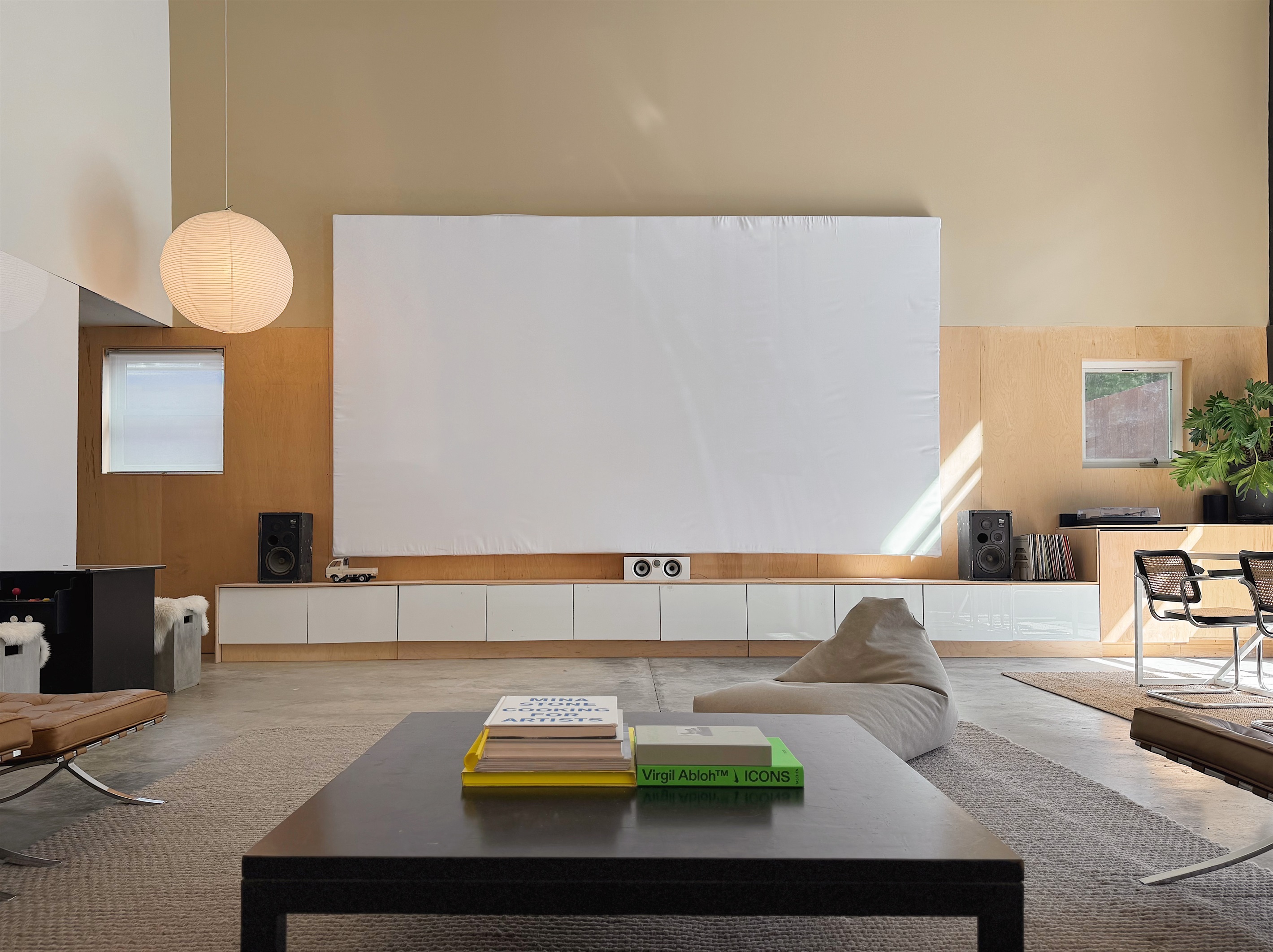 The 18' diagonal projection screen, ideal for evening movie nights.