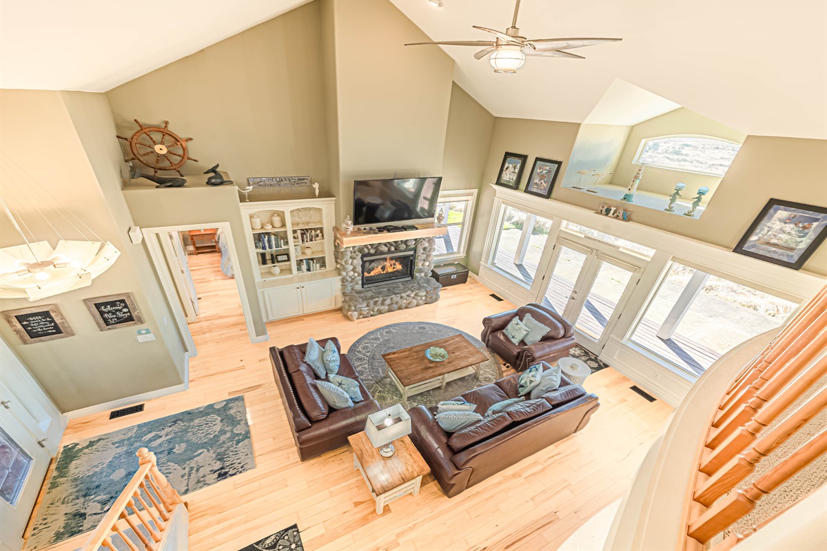 Looking down into the living room from the 3rd floor loft.