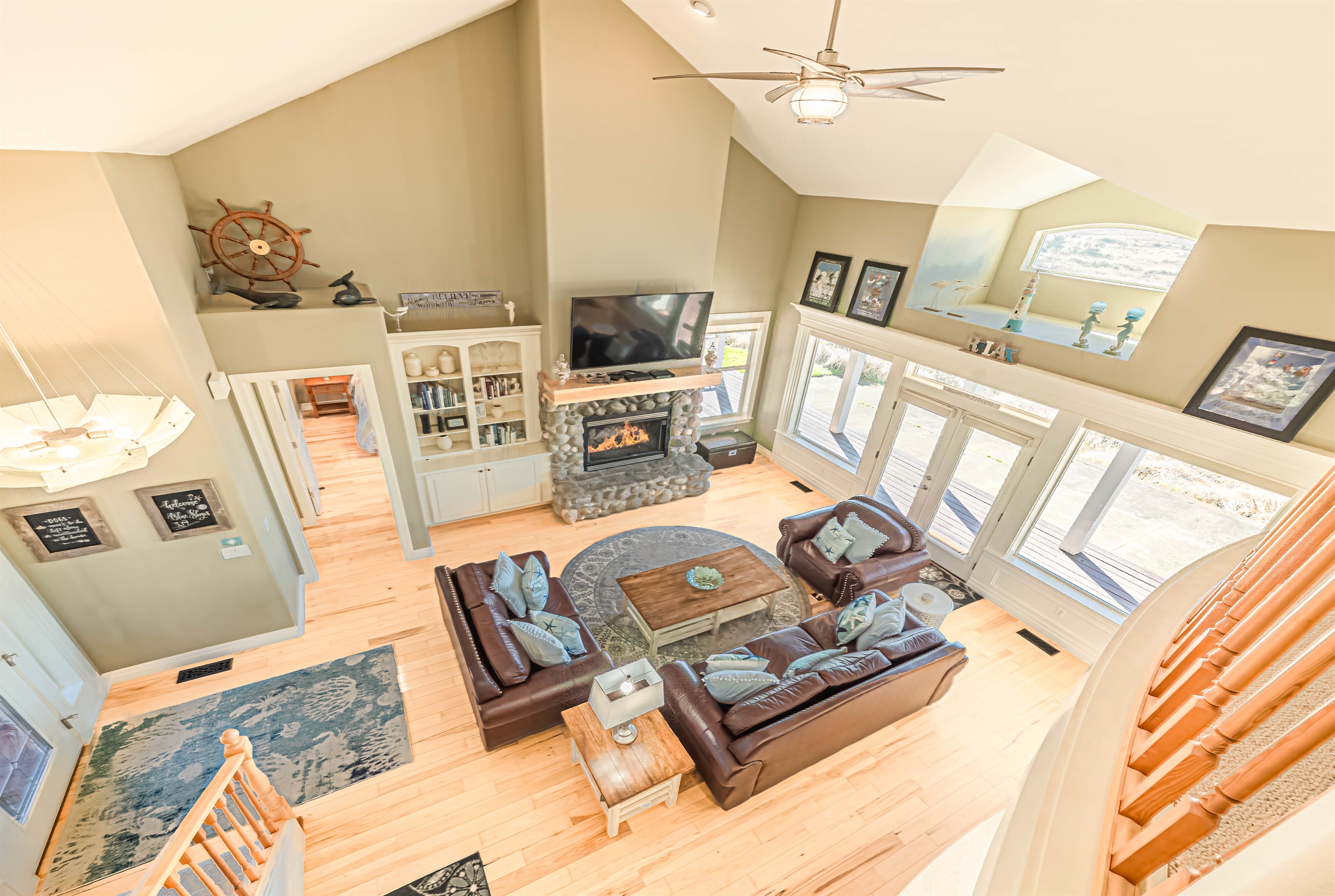 Looking down into the living room from the 3rd floor loft.