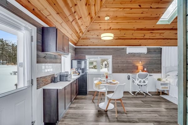 Table for 2 with ample counter space for cooking or storing your items.