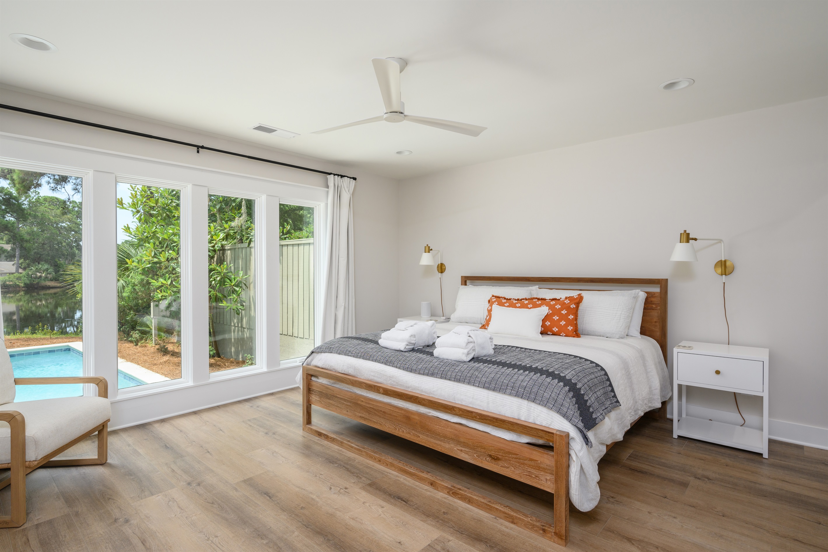 Master bedroom is light and airy.