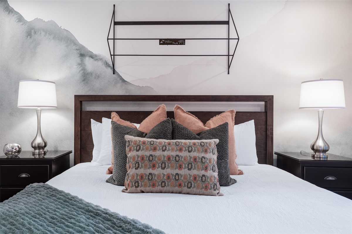 100% cotton sheets and West Elm duvet covers, Dania goose down comforter in the winter, and 100% breathable Dania pure silk comforter in the summer. Enjoy!