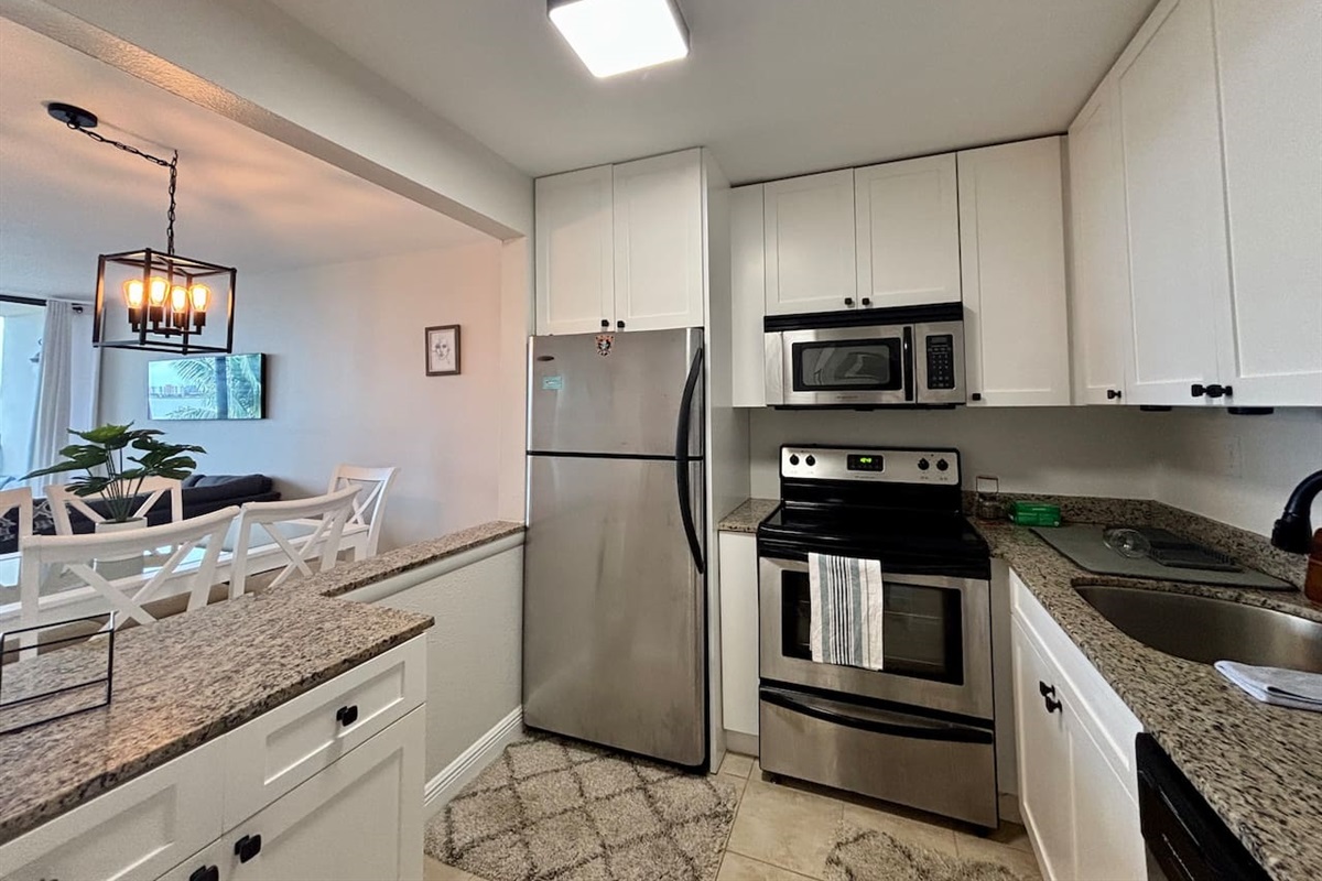 Homecooked meals can be prepared in our kitchen, which has all the essentials to get you started.