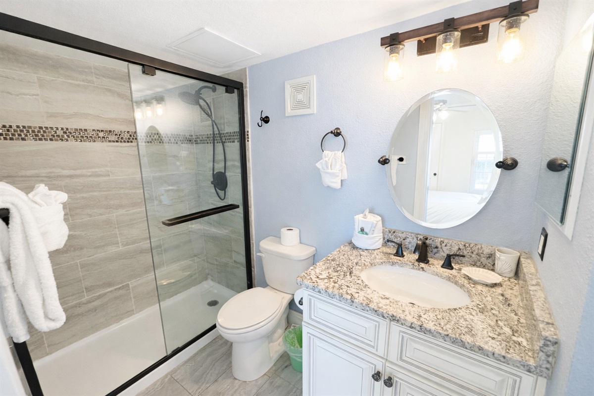 Main level bathroom with walk-in shower