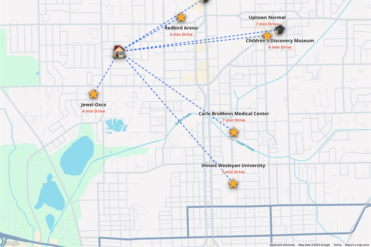 How far is Daisy lane to places I need to be? Daisy Lane is located within a 15 minute drive to everything in Bloomington/Normal. 