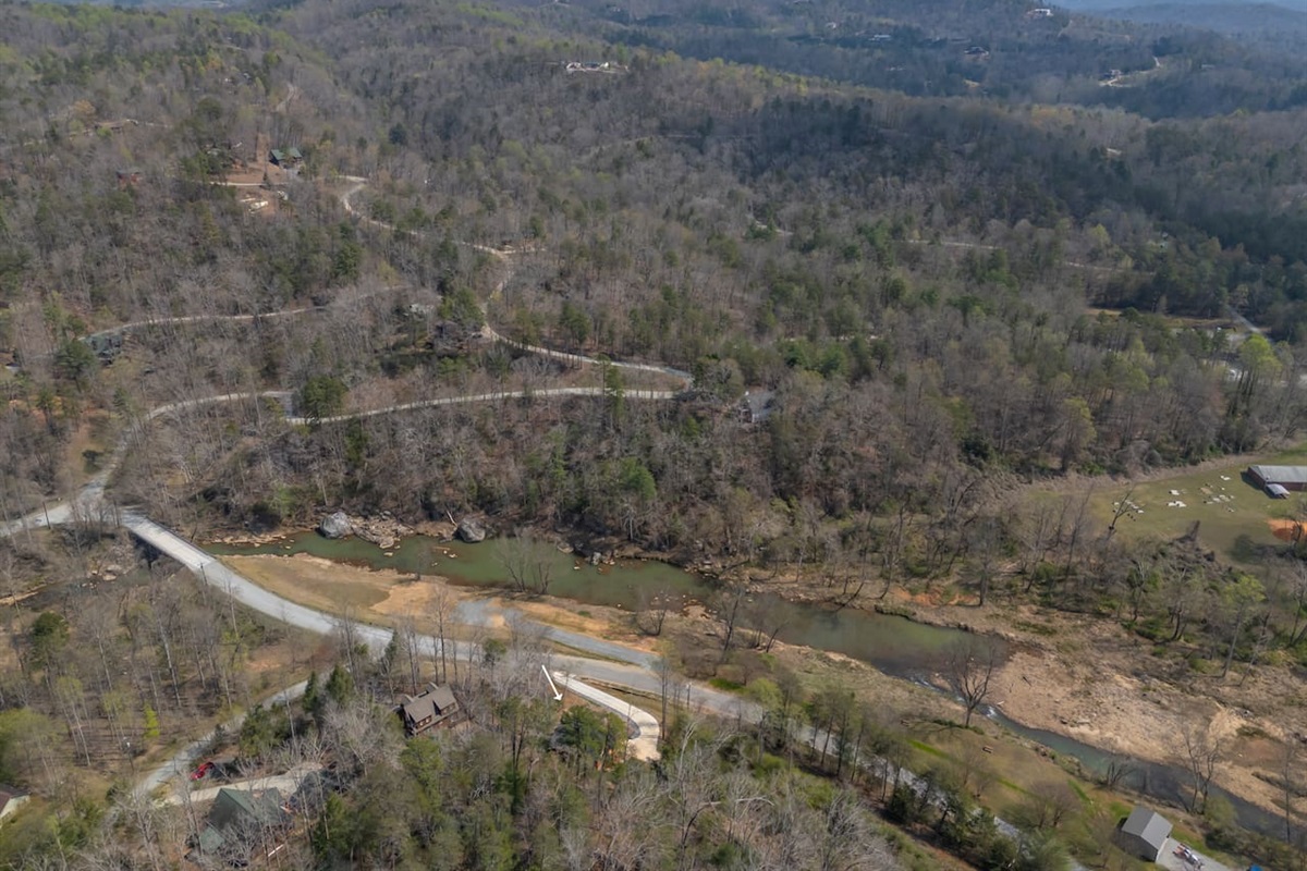 Upper drone view of the cabin
