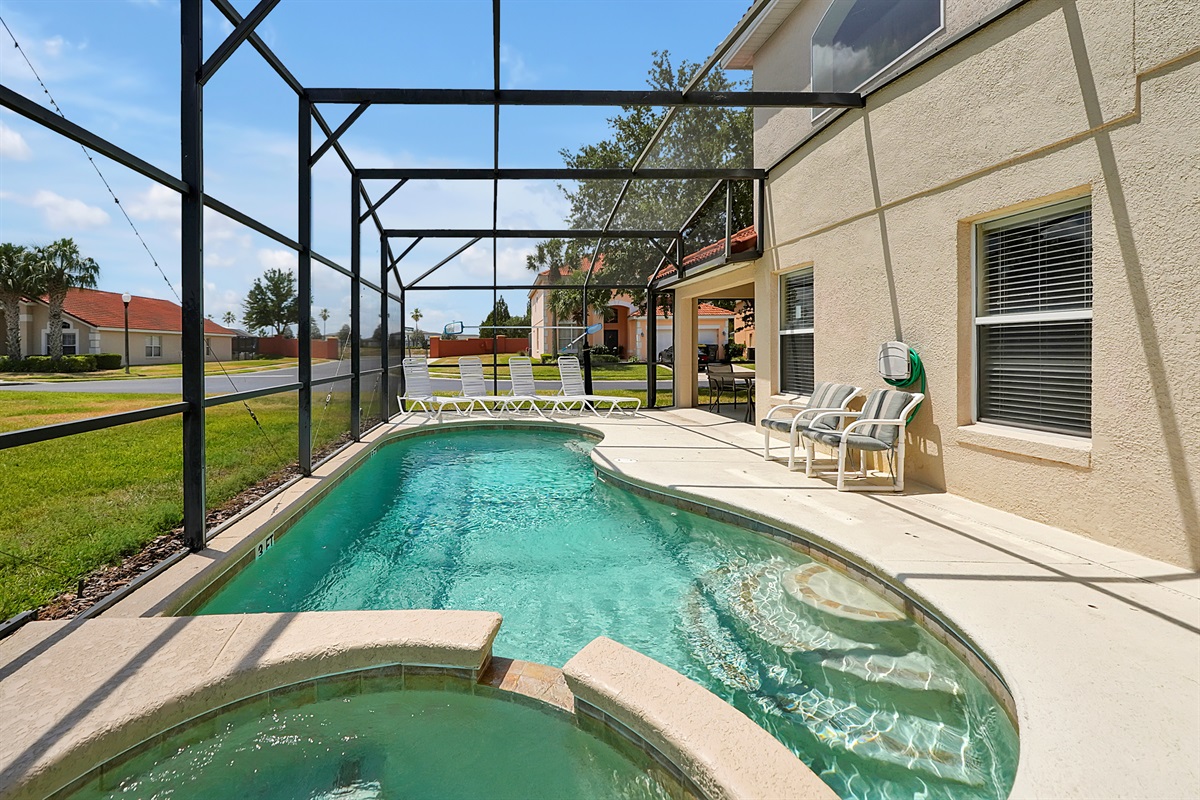 Retreat to your secluded pool deck for a refreshing morning dip, or soak under the stars in your private, bubbling hot tub 