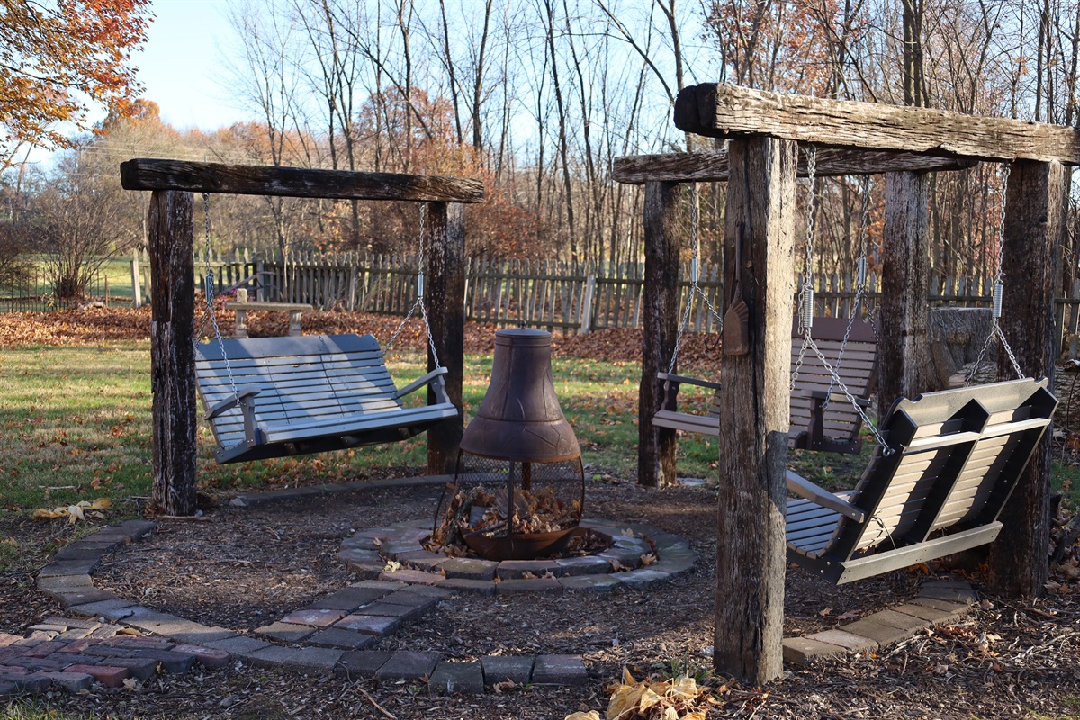 fire pit and swings