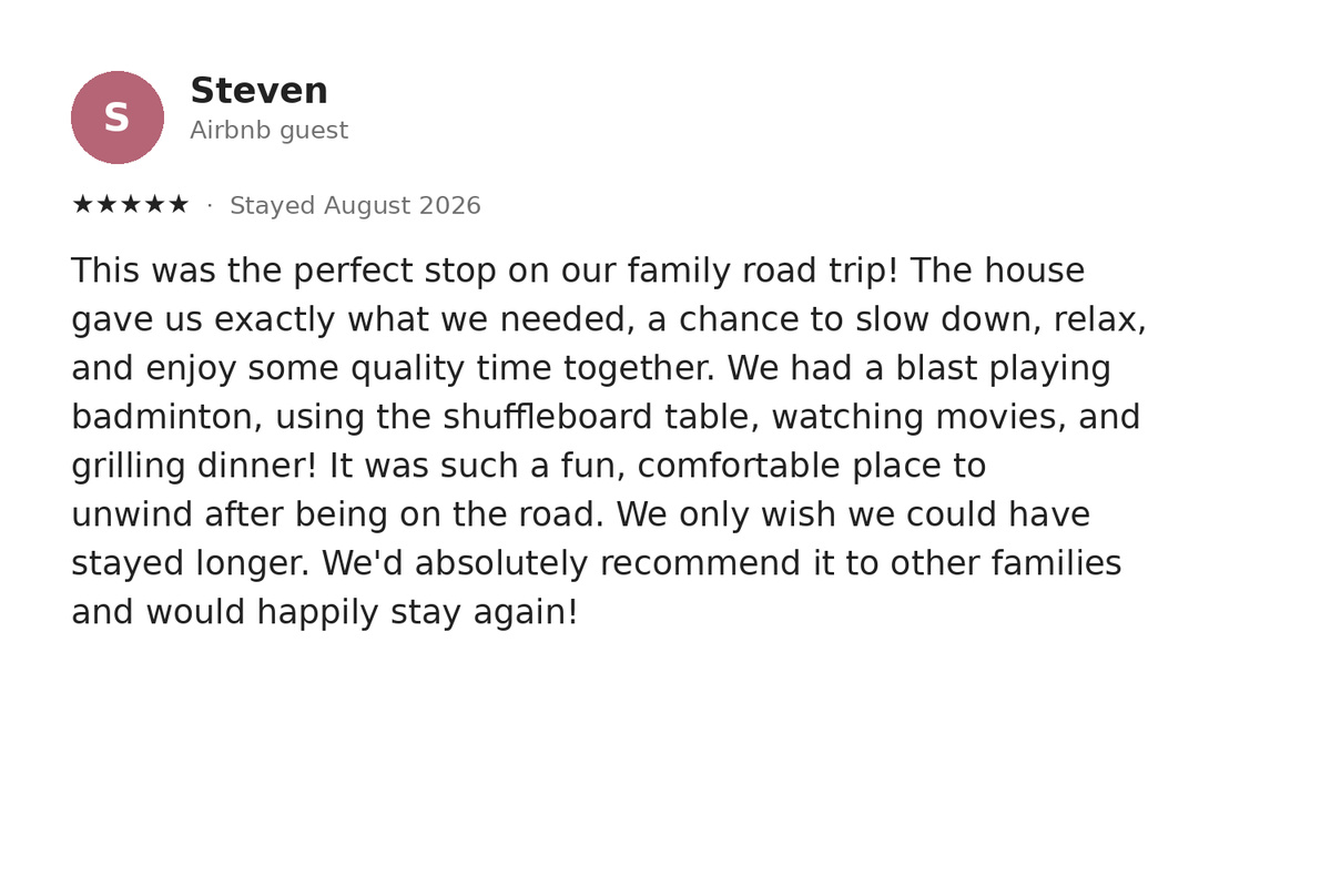 A real five-star guest review — Guest Favorite.