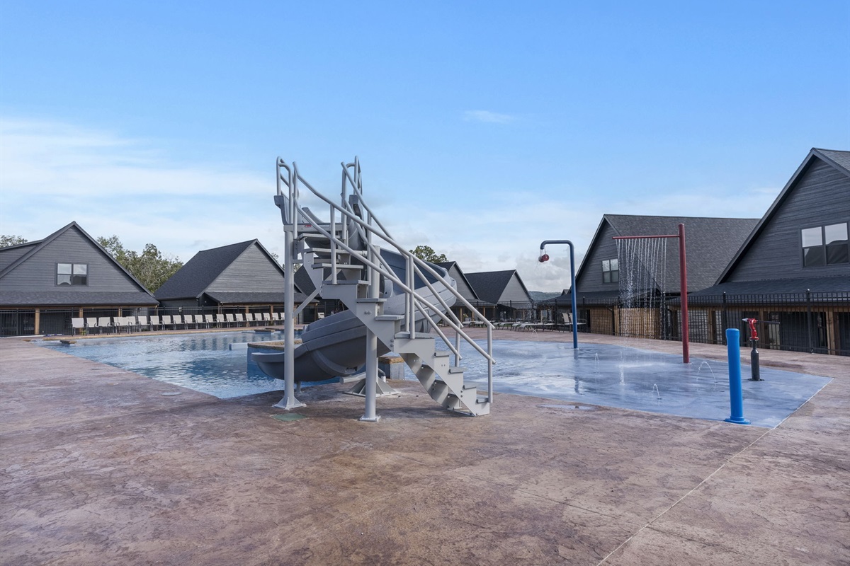 Slide and splash pad at the outdoor pool!