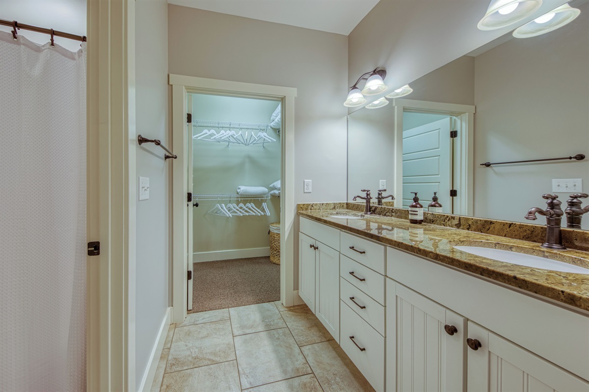 Lower Level Queen Bunk Room With Double Sinks & Walk In Closet