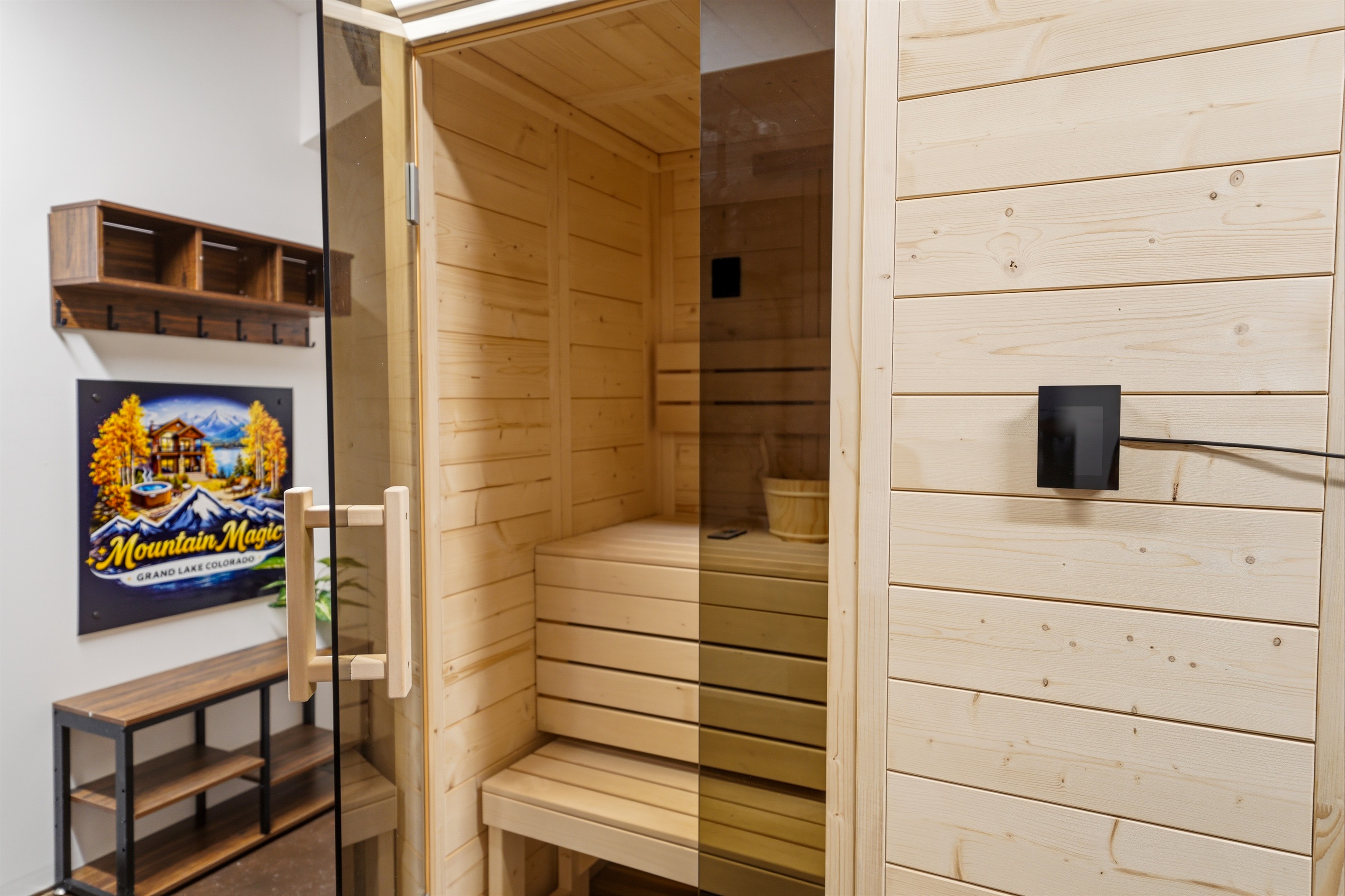 The built in sauna is a hidden gem of the home, designed for total relaxation.