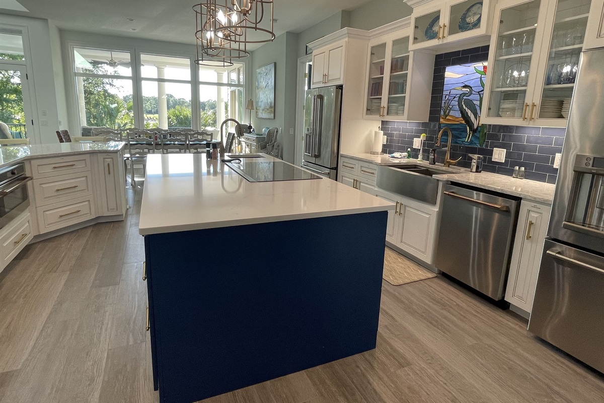 Expanded kitchen offers plenty of space for multiple chefs and helpers 