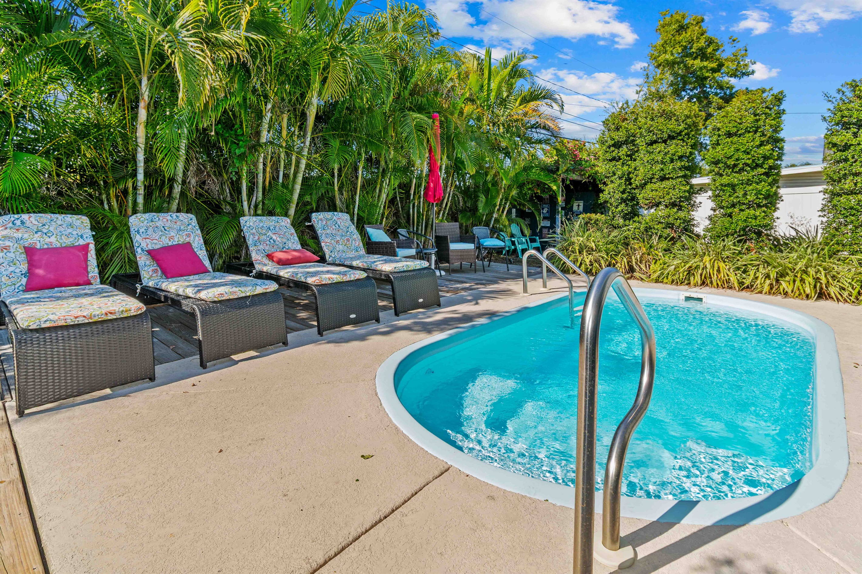 Plenty of Loungers for relaxing by the Optionally Heated Pool