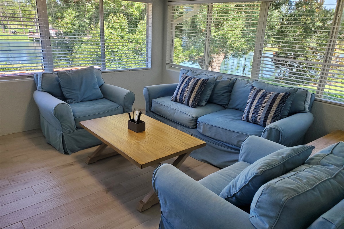 Lounge area with smart TV.