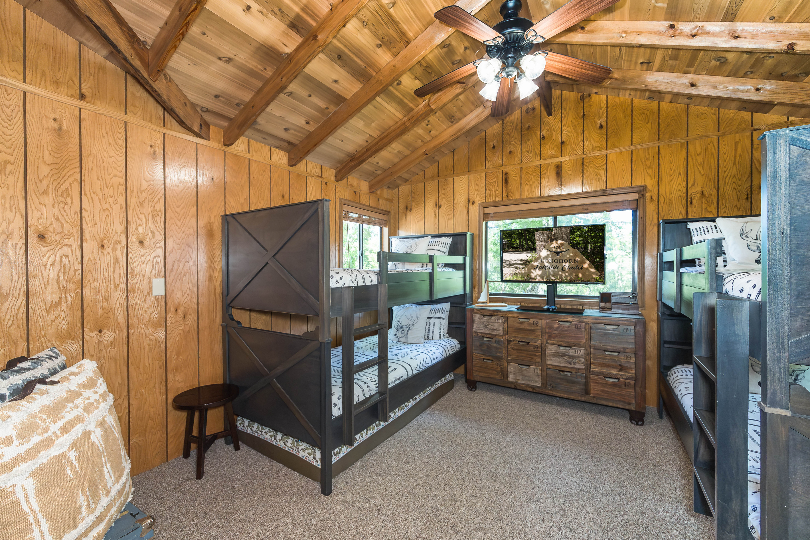 Bunk room featuring two XL twin-over-twin bunks.
