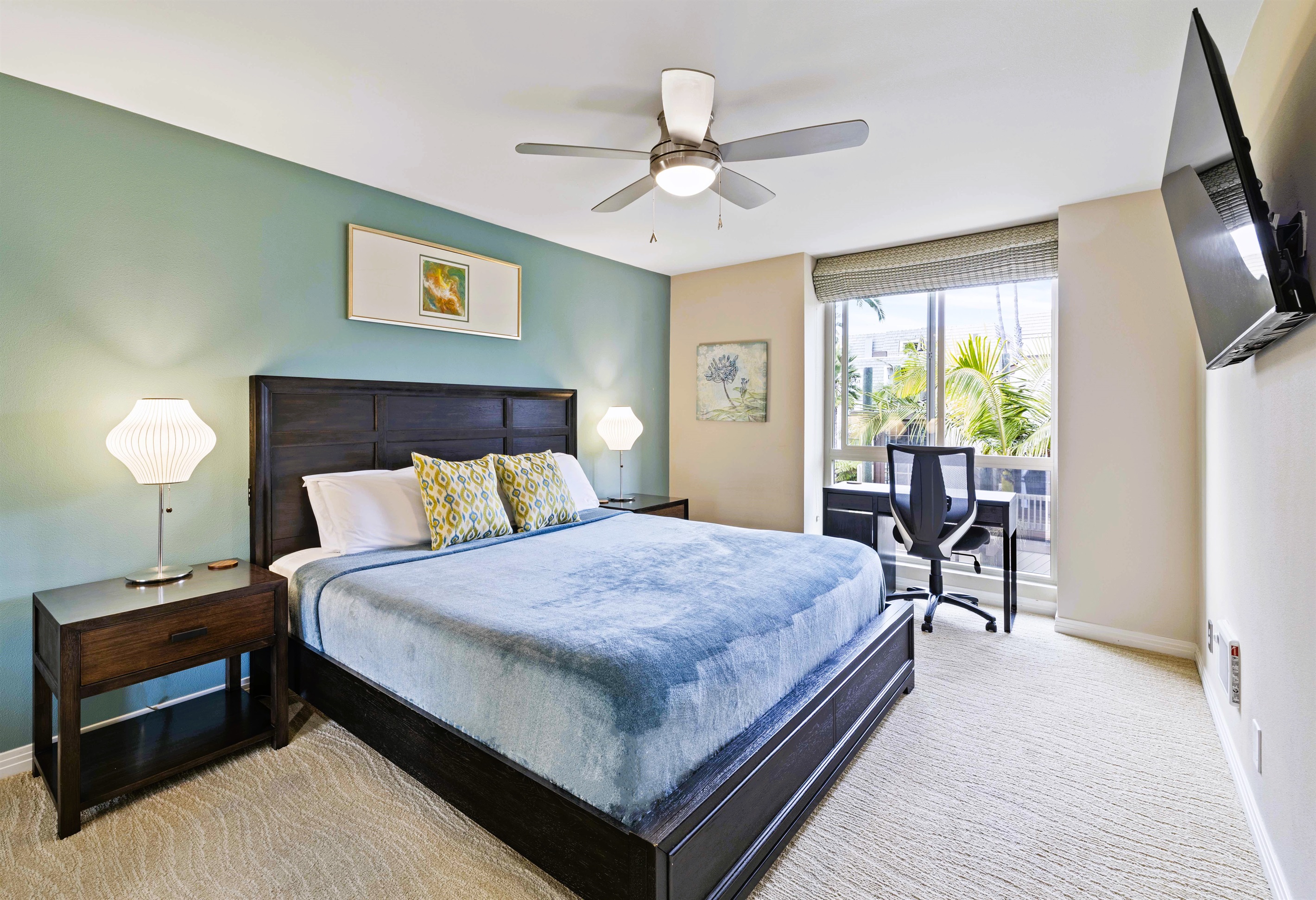 King-size bed with European blackout drapes