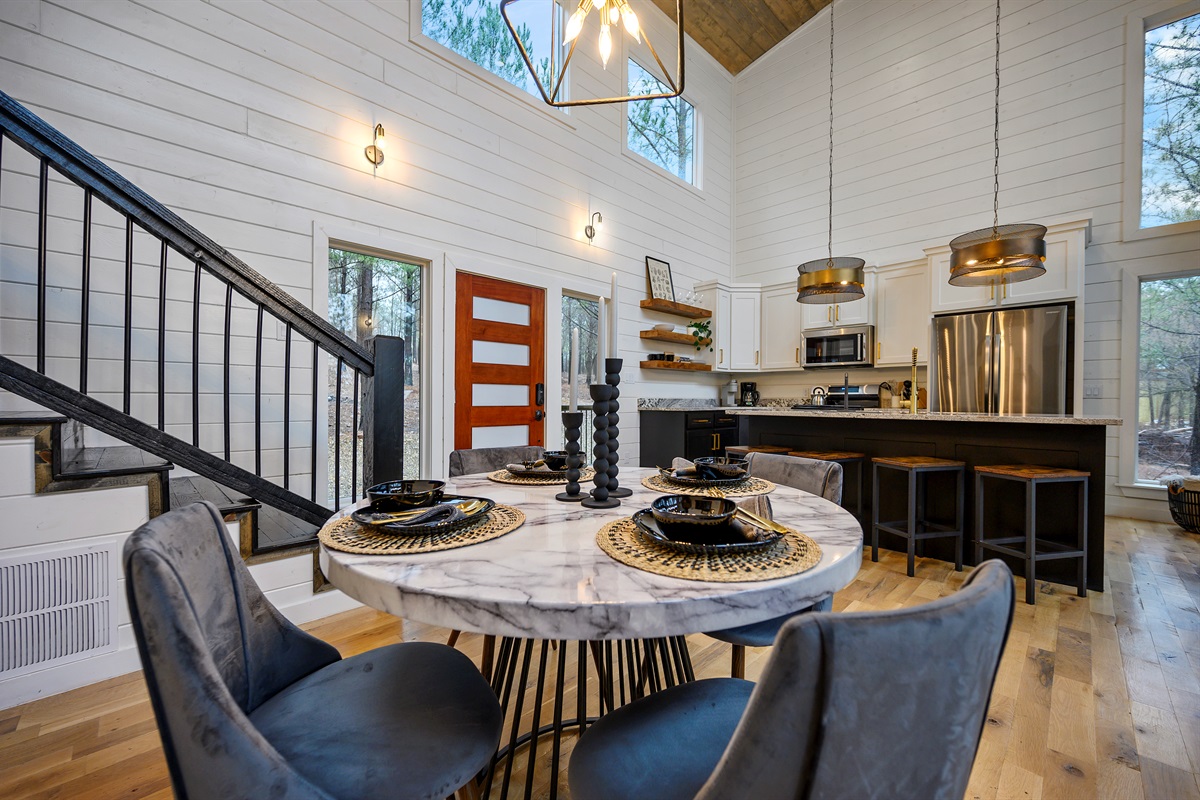 A compact dining setup for four, perfect for everyday meals and gathering before or after activities. 