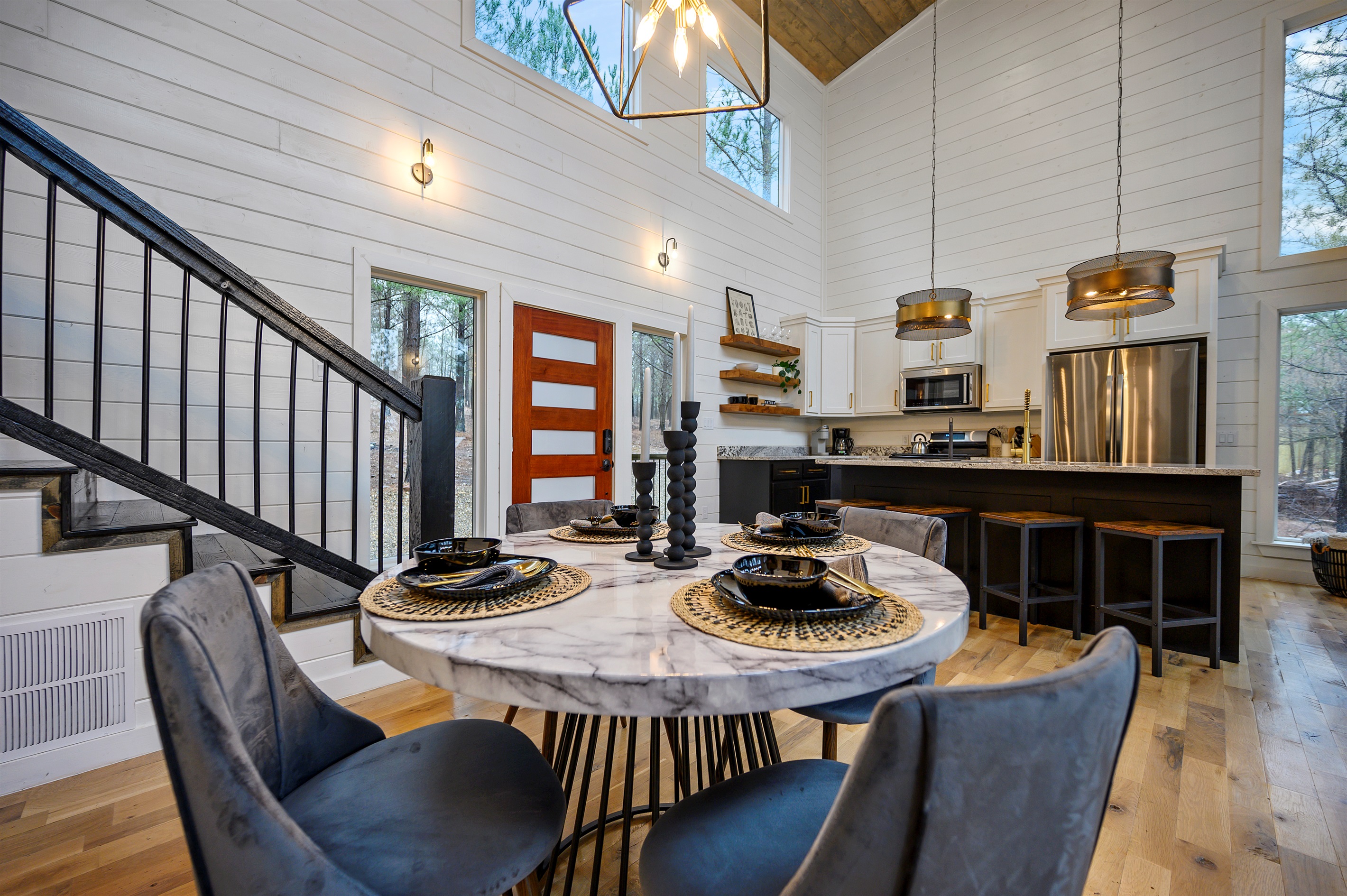 A compact dining setup for four, perfect for everyday meals and gathering before or after activities. 