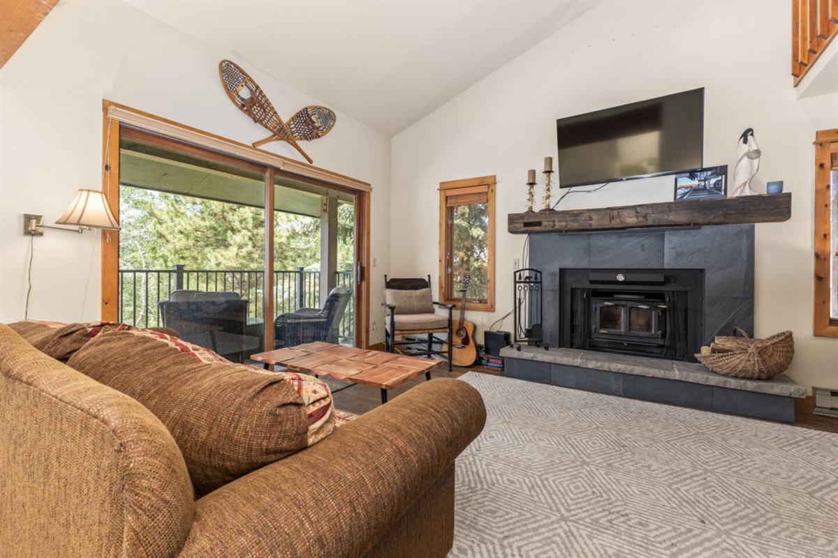Main Level Living Room with Wood Fireplace