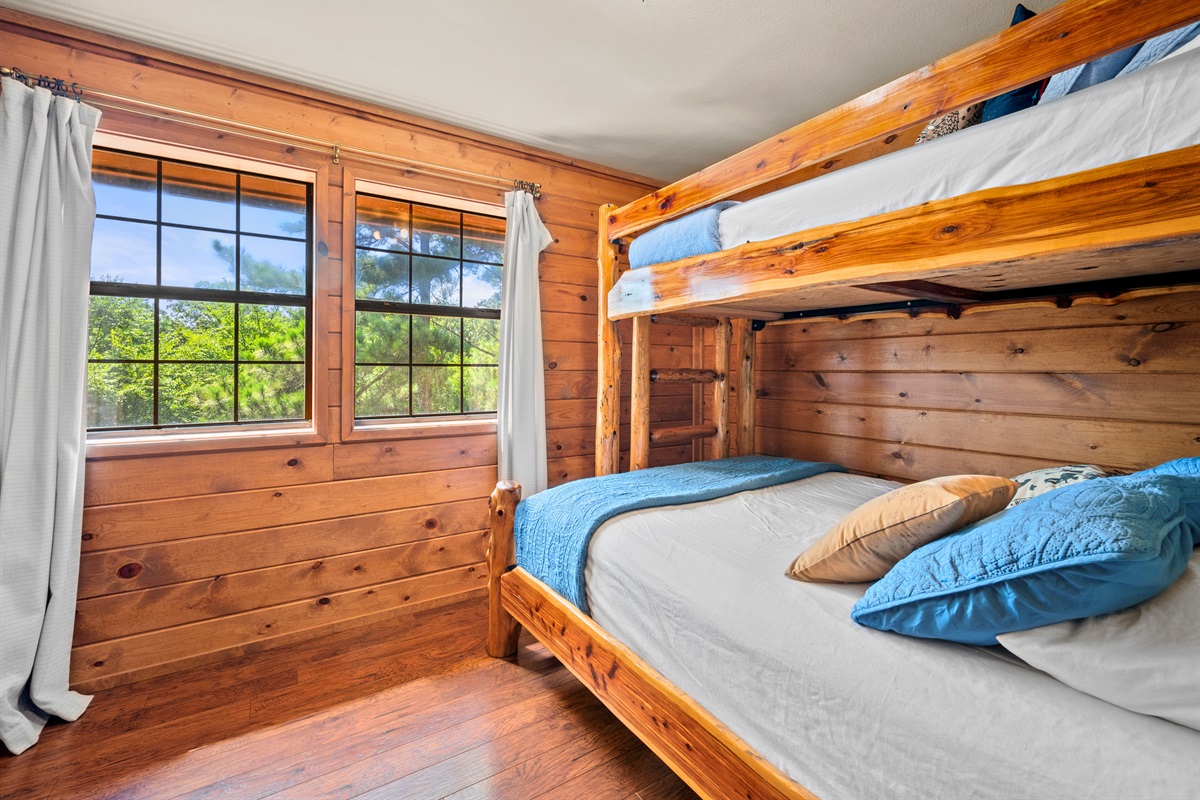Bright natural light and warm wood paneling create a welcoming space for younger guests.