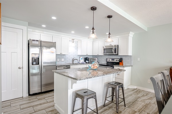 Kitchen with bar seating at our island
