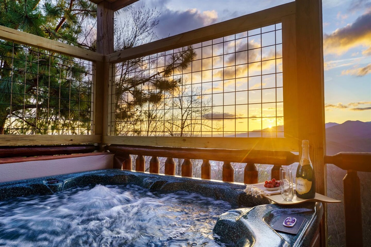 Soak in the hot tub after a long day of play and gaze out at the Great Smoky Mountains.