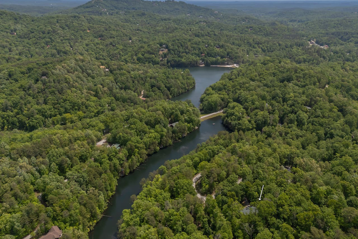 Upper drone view of the cabin. 