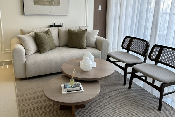 A cozy, light-filled living room made for relaxing after a day exploring Santiago. 🤍✨