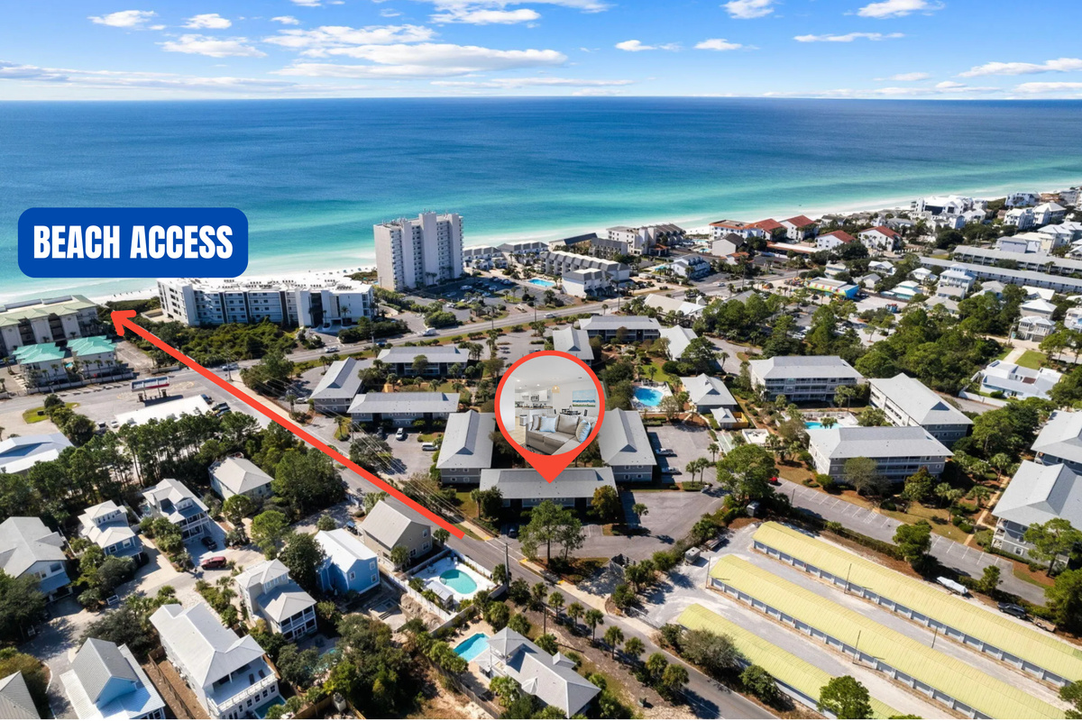 Where Beachwood Villas sits, and the walk to the beach