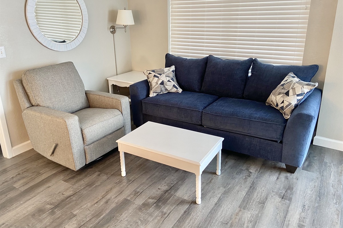 Queen sleeper sofa in the living room.