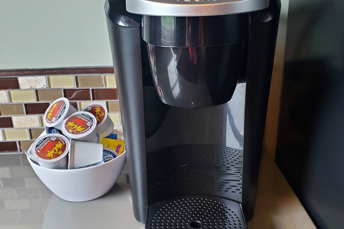 A few K cups supplied. We also have a standard drip coffee maker if you prefer.