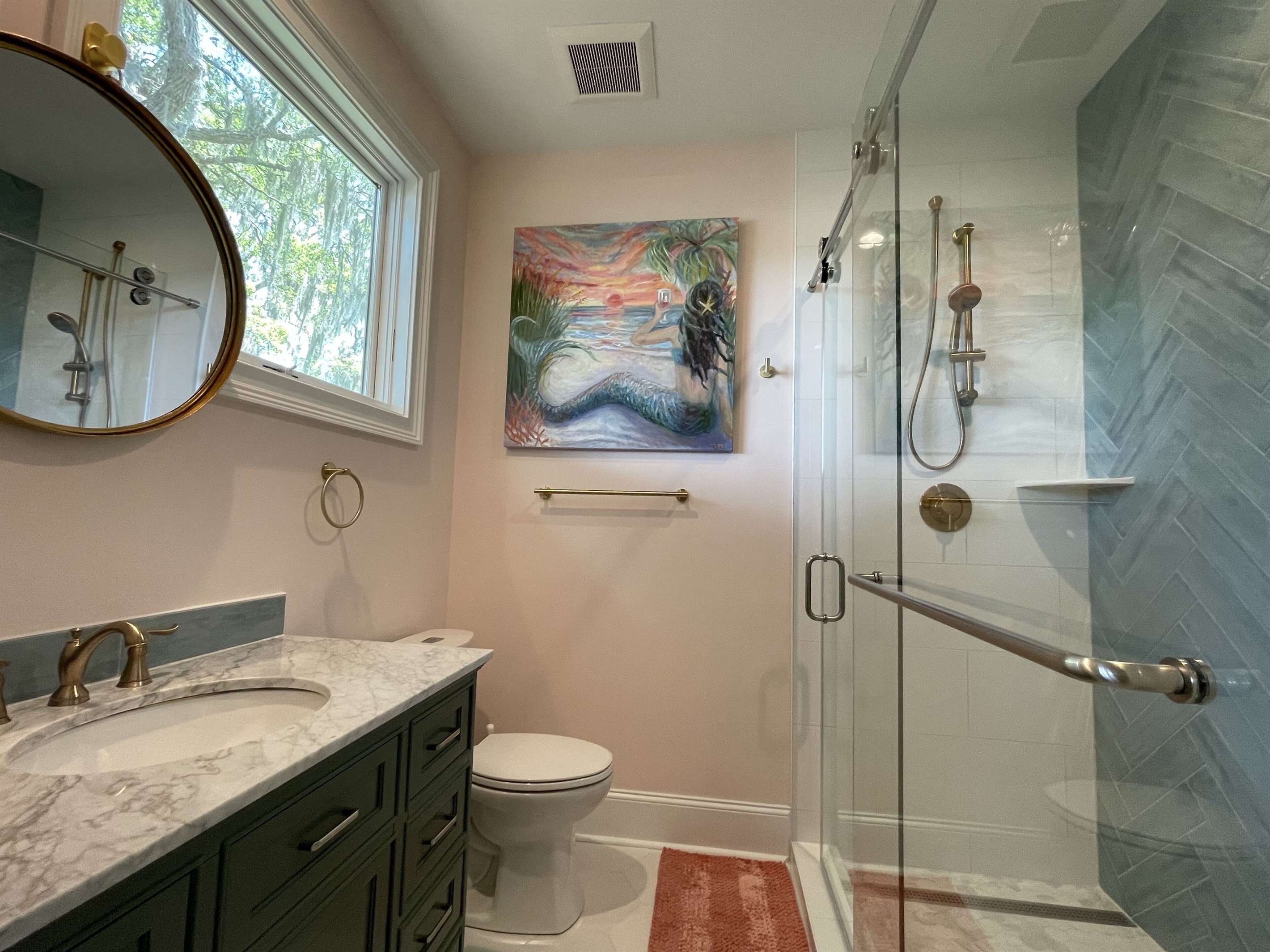 Ensuite bath for the "Mermaid Kisses" Bedroom.  Extra large luxury shower