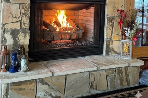 Living Room: Gather around the stunning stone fireplace, perfect for storytelling and warmth!

